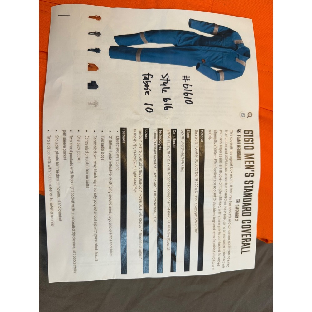 Red Wing 61610 Mens Orange Flame Resistant Reflective Coverall Size 40 Regular - Picture 5 of 10